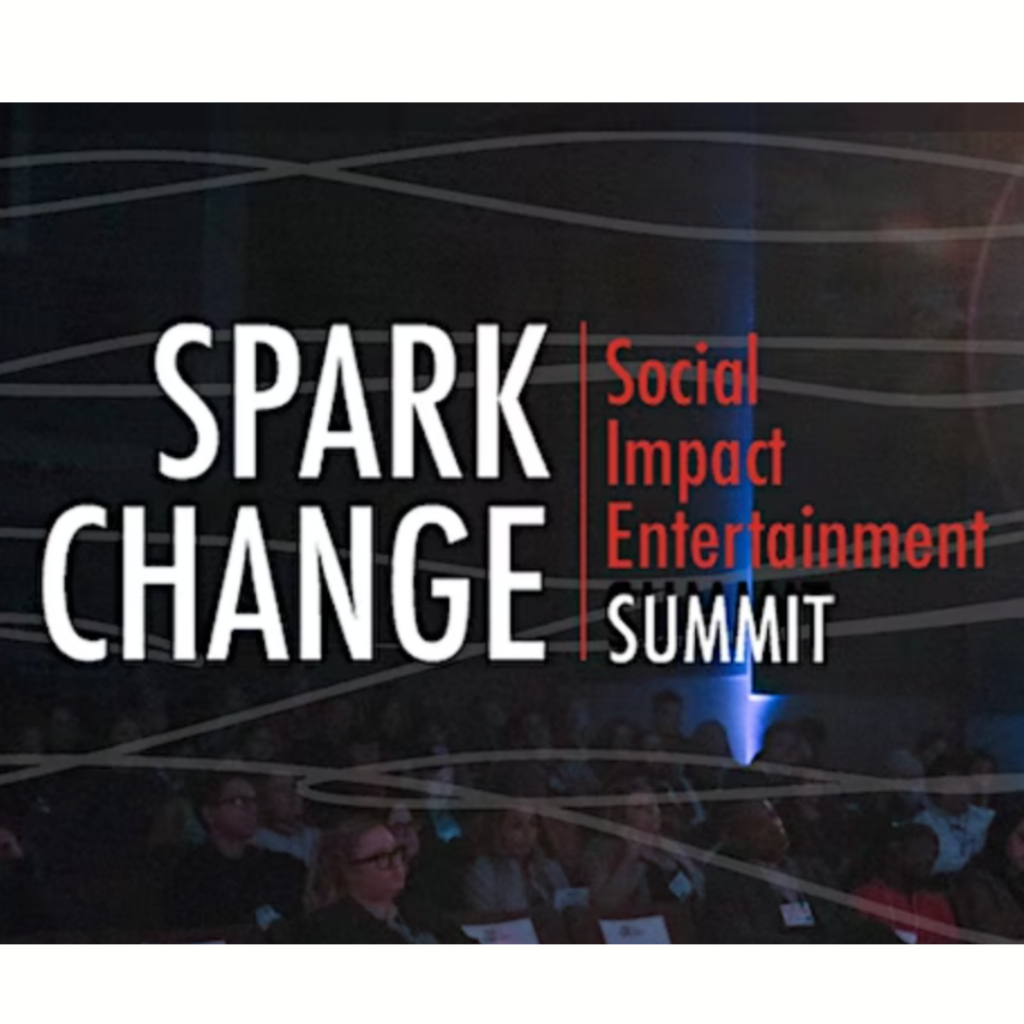 Spark Change Social Impact Entertainment Summit overlaid on image of a theater audience