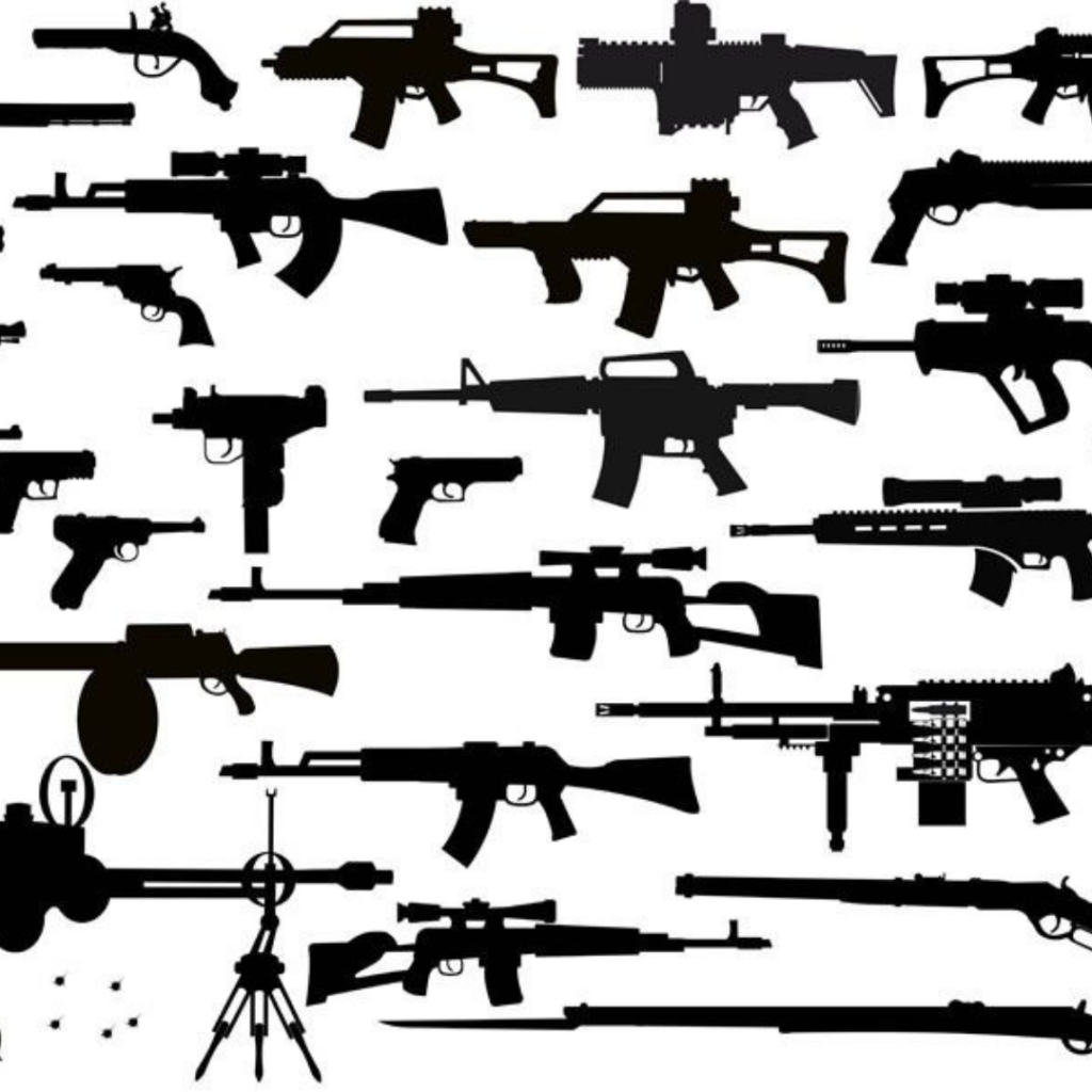 Black, Flat Stock Images of an assortment of firearms